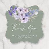 Salie Groene Bloem Script Bruidsdouche Dank Je Bedankjes Labels (Achterkant)