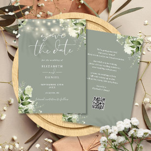 Salie groene bloem slinger lichten QR code bruilof Save The Date