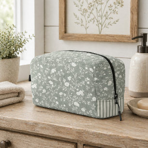 Salie Groene Bloemen met Streep Accent, Boerderijs Toilettasje