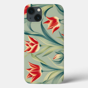 Salie Groene Bloemen Rode Tulpen iPhone 13 Hoesje