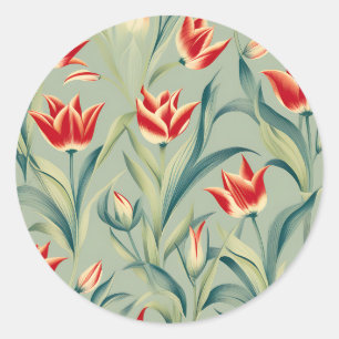 Salie Groene Bloemen Rode Tulpen Ronde Sticker