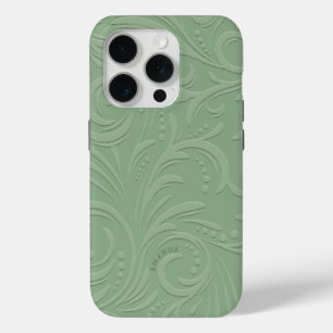 Salie Groene Bloemen wervelingen Monochromatische  iPhone 15 Pro Case