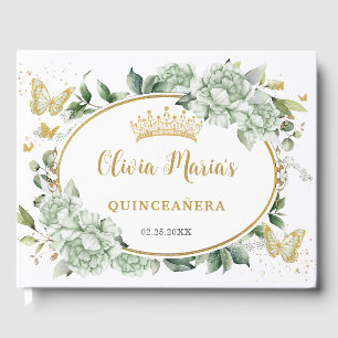 Salie Groene Bloemenvlinders Gouden Quinceanera Gastenboek