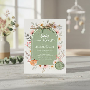 Salie groene bloemige baby shower vos uitnodiging