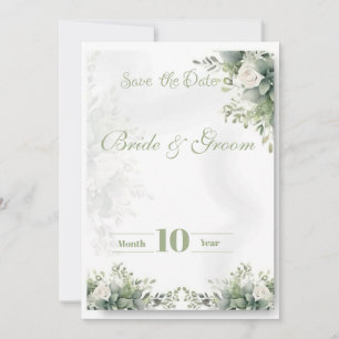 Salie Groene Bloemige Bewaar de Datum Kaart Bota