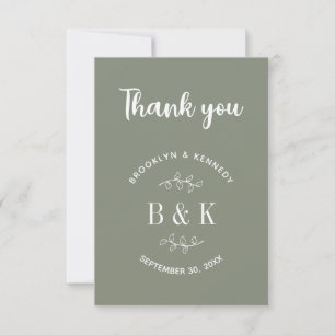 Salie Groene Bloemige Botanische Monogram Echtpaar Bedankkaart