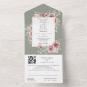 Salie Groene Bloemige Gouden Geometrische QR Code All In One Uitnodiging (Binnen)