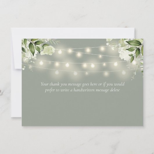 Salie groene bloemige groenblijvende slingerlichtj bedankkaart (Achterkant)