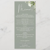 Salie Groene Bloemige Groene Monogram Huwelijksdin Menu (Voorkant)