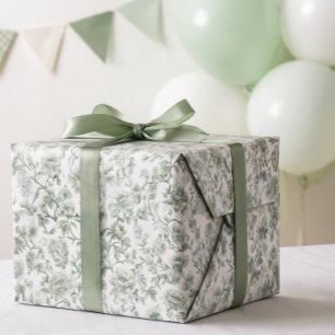 Salie Groene Bloemige Vintage Toile Patroon Cadeaupapier