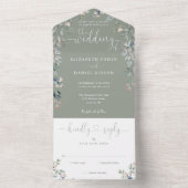 Salie Groene Bloemrijke Script Harten Minimalistis All In One Uitnodiging (Binnen)