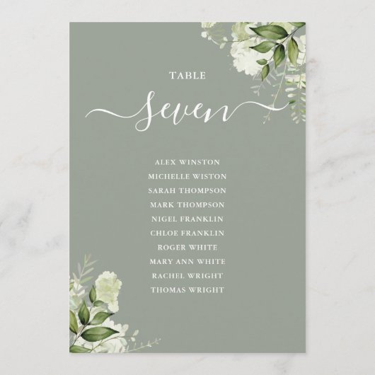 Salie Groene Bloemstuk zitplan tafelnummer (Achterkant)