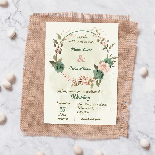 Salie Groene Blozen Botanische Bruiloft Kaart