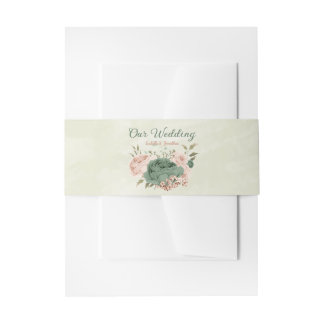 Salie Groene Blush Bloemen Bruiloft Uitnodigingen Wikkel