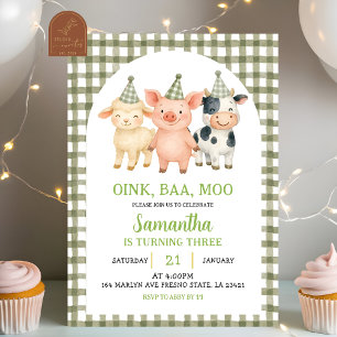 Salie Groene Boerderij Feest Gingham Verjaardag Kaart