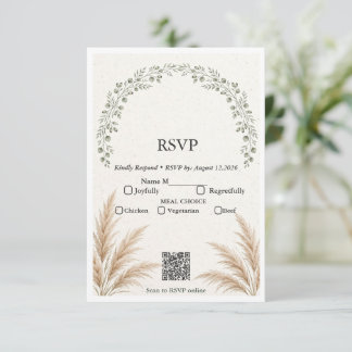 Salie Groene Boho Eucalyptus Pampas Gras QR Code R RSVP Kaartje