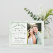 Salie Groene Boho Pioenrozen Kalender & Foto Bruil Save The Date (Staand voorkant)