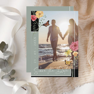 Salie Groene Boho Wilde Bloem Foto Bewaar de Datum Save The Date