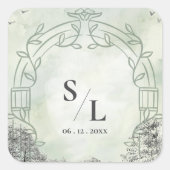 Salie Groene Boog Monogram Beginletters Trouw Enve Vierkante Sticker (Voorkant)