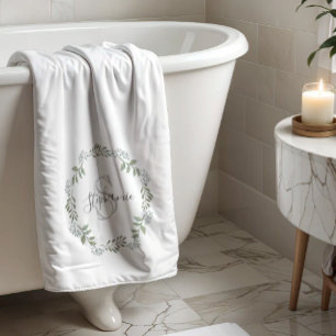 Salie Groene Botanische Krans Monogram Badhanddoek