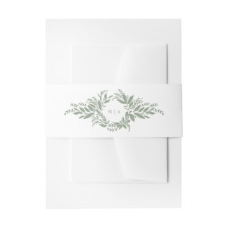 Salie groene botanische krans monogram bruiloft uitnodigingen wikkel