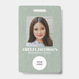 Salie Groene Botanische Werknemer Foto ID Logo Badge