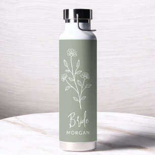 Salie Groene Bruid Handgeschreven Naam Bloemstuk Waterfles