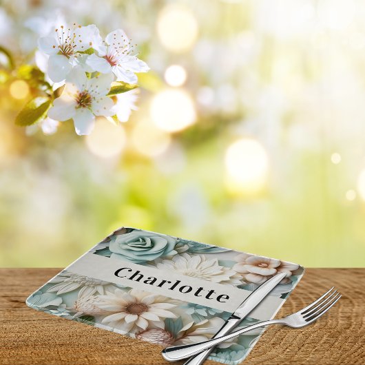 Salie groene crème bloemen naam script snijplank