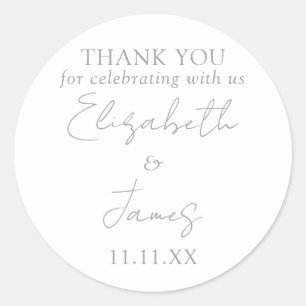 Salie groene elegante script trouw dank je ronde sticker