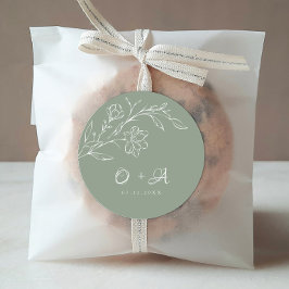 Salie Groene Elegante Trouw Monogram Enveloppe Zeg Ronde Sticker