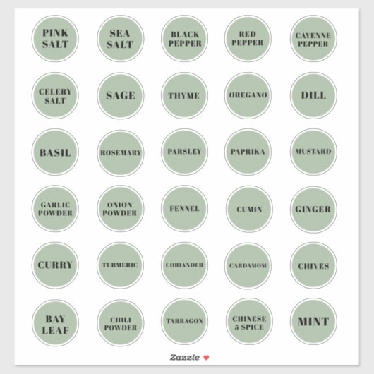 Salie Groene en Zwarte Kruiden- en Specerijenlabel Sticker (Vel)
