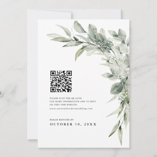 Salie Groene Eucalyptus Minimalistische QR-code Tr Kaart (Achterkant)