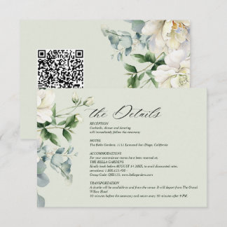 Salie Groene Eucalyptus & Roze Ivoren QR Code Huwe Informatiekaartje
