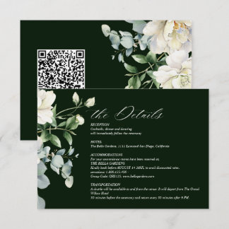 Salie Groene Eucalyptus & Roze Ivoren QR Code Huwe Informatiekaartje