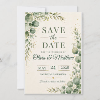 Salie Groene Eucalyptus Save the Date Kaart