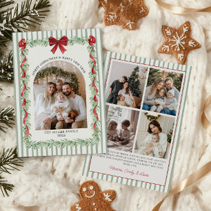 Salie Groene Familie Foto Kerst Vakantiekaart Feestdagenkaart