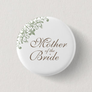 Salie Groene Fleur de Lis Script Moeder van de Bru Ronde Button 3,2 Cm