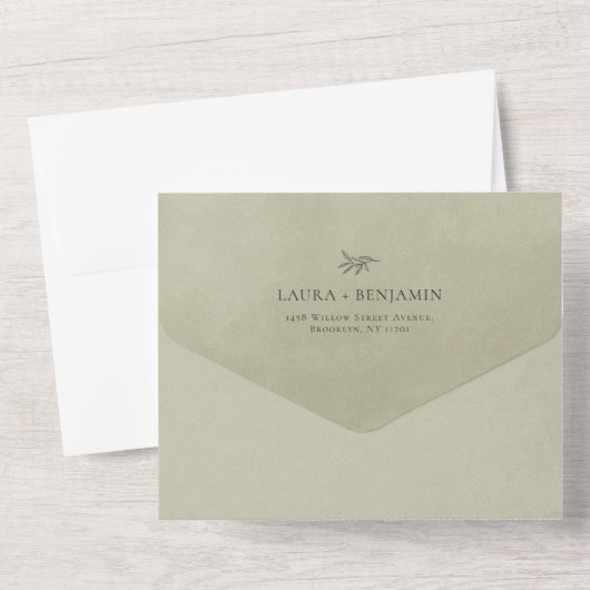 Salie Groene Fluwelen, Lauwerkrans Trouw All In One Uitnodiging (Achterkant)