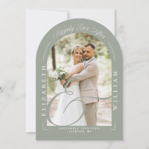 Salie Groene Foto Boog Script Bruiloftsreceptie Kaart