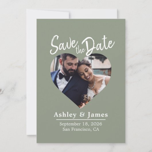 Salie Groene Foto Moderne Script Sla de Datum Op Save The Date (Voorkant)