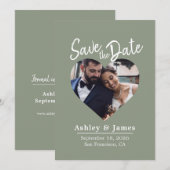Salie Groene Foto Moderne Script Sla de Datum Op Save The Date (Voorkant / Achterkant)