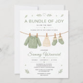 Salie Groene Gebreide Baby Shower Kaart (Voorkant)