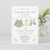 Salie Groene Gebreide Baby Shower Kaart (Staand voorkant)