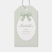 Salie groene gestreepte baby shower cadeaulabel (Voorkant)