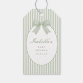 Salie groene gestreepte baby shower cadeaulabel (Achterkant)