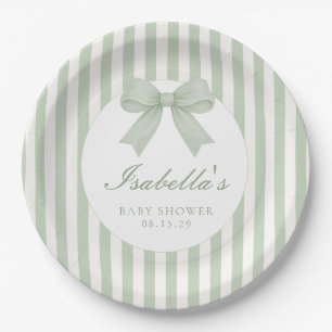 Salie groene gestreepte baby shower  papieren bordje