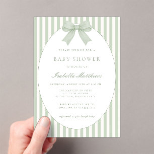 Salie groene gestreepte babyshower uitnodiging met acryl uitnodigingen