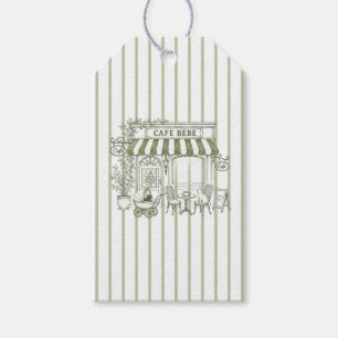 Salie groene gestreepte Cafe Bebe baby shower Cadeaulabel