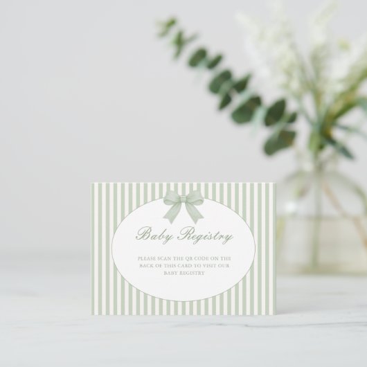 Salie groene gestreepte kaart voor baby shower (Staand voorkant)