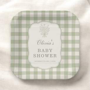 Salie groene Gingham Baby Shower Feest Papieren Bordje